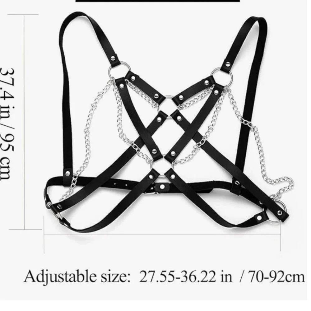 Leather Chest Harness Black Bra Caged Body Chain